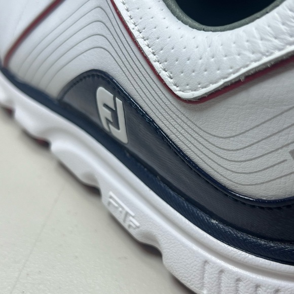 Men’s Worn Once? Footjoy FJ Pro S/L Size 8 Spikeless Golf Shoes White Blue - Picture 9 of 14